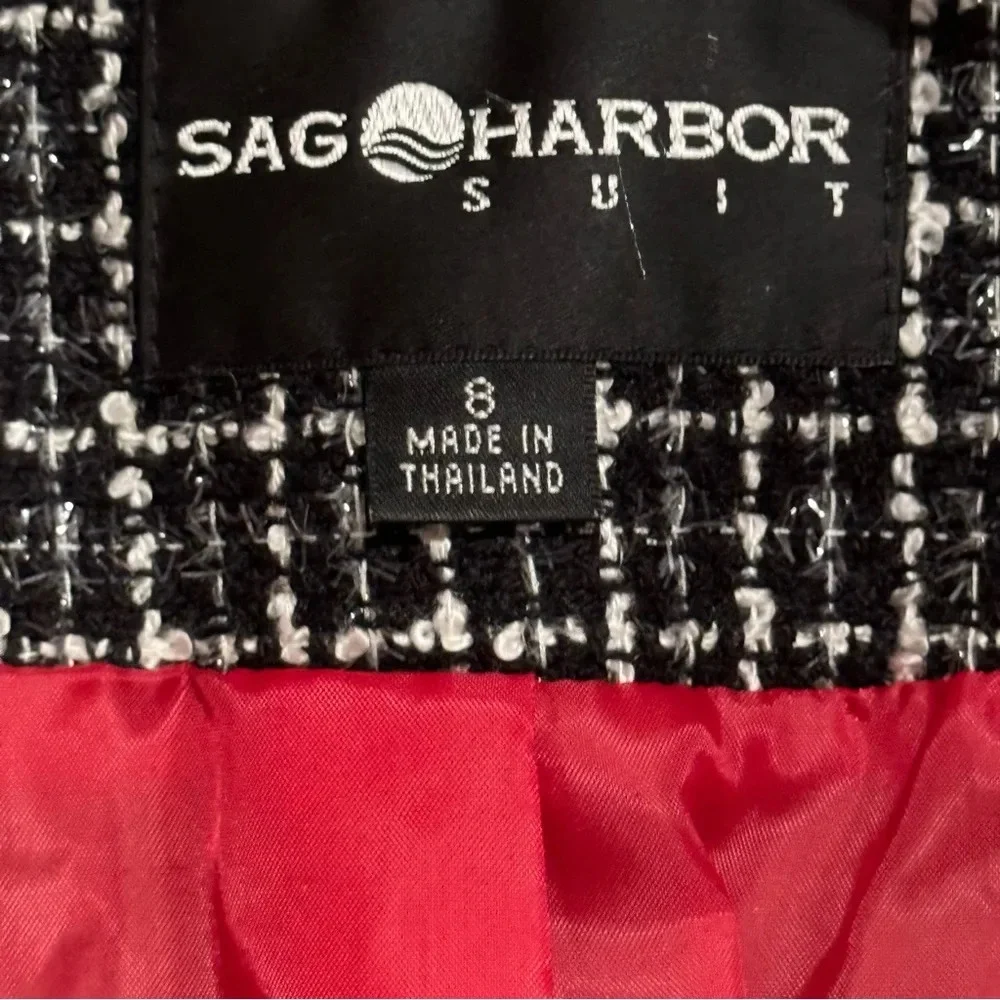 SAG HARBOR Black White Metallic Silver Woven Jacket / Blazer Sequin Trim Size 8